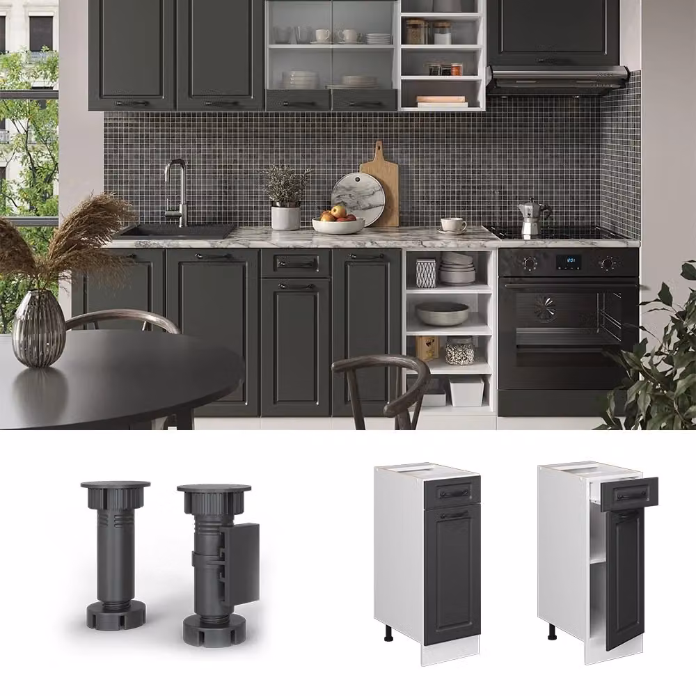 Mobiletto base per cucina Vicco R-Line Antracite e Bianco con piano effetto marmo L: 30 cm, H: 81,6 cm, P: 60 cm – 2