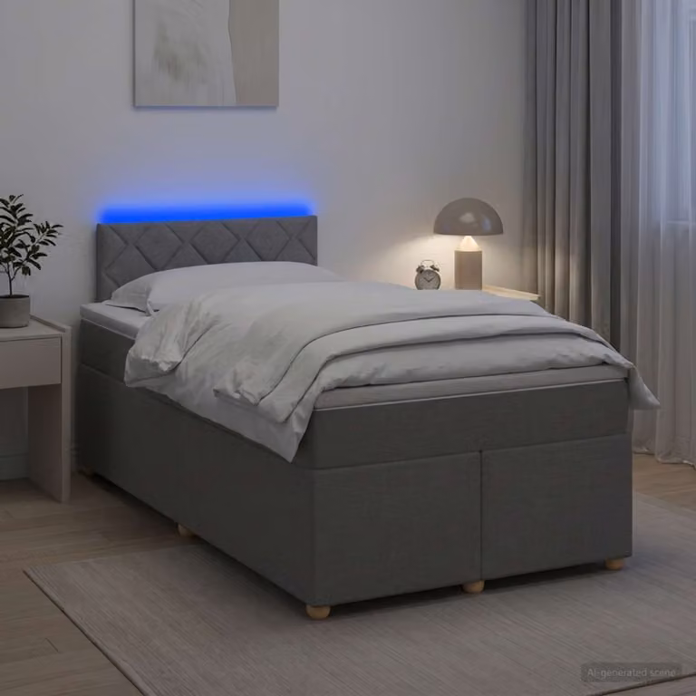 Letto box spring vidaXL con materasso a molle insacchettate e illuminazione sottostante, Grigio, L/P: 120 x 200 cm