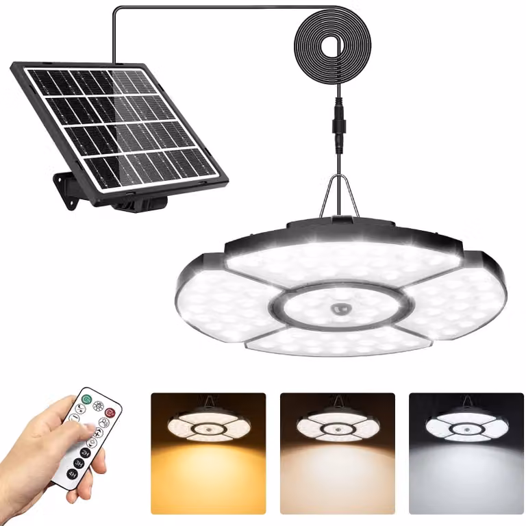 Lampada solare con 76 LED, sensore di movimento a 270°, grado di protezione IP54, 4 modalità