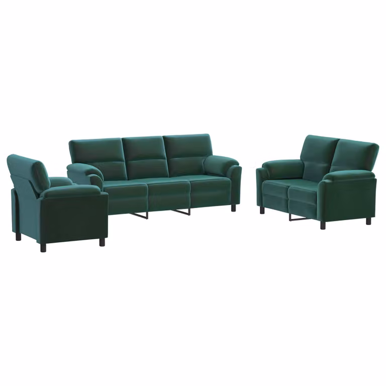 Set di 3 divani moderni vidaXL in velluto verde con struttura in metallo per il tuo soggiorno