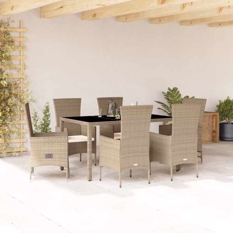 Maison Exclusive - Set da pranzo da giardino 7 pezzi con cuscini in polyrattan beige