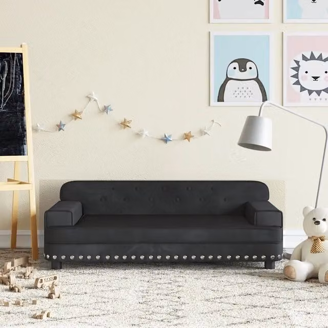 Divanetto per bambini Design Mania in velluto nero L: 90 cm, P: 53 cm, H: 30 cm – 1