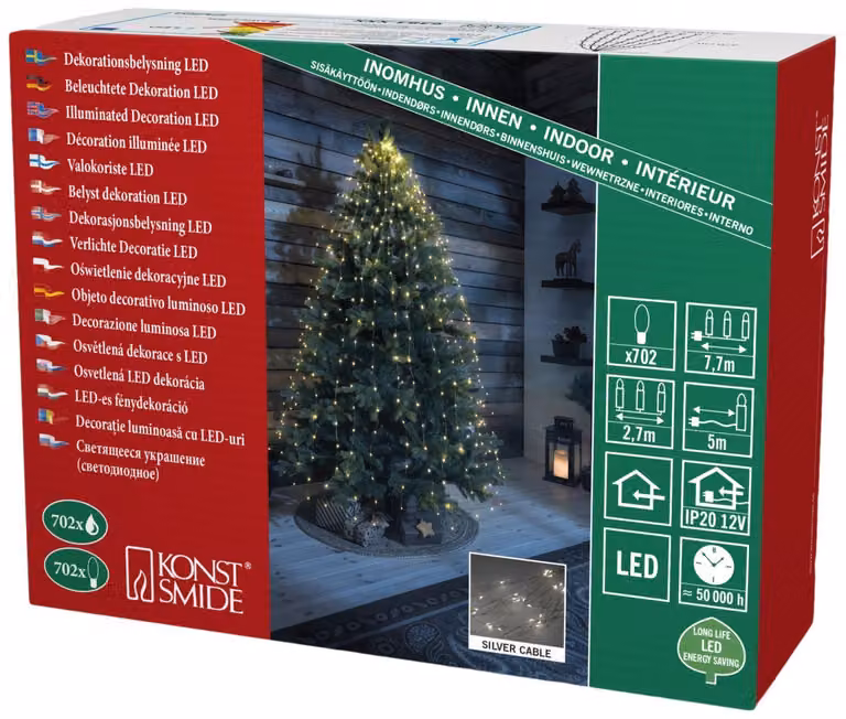 Catena luminosa a LED, 26 fili, 702 diodi bianco caldo, 12 V