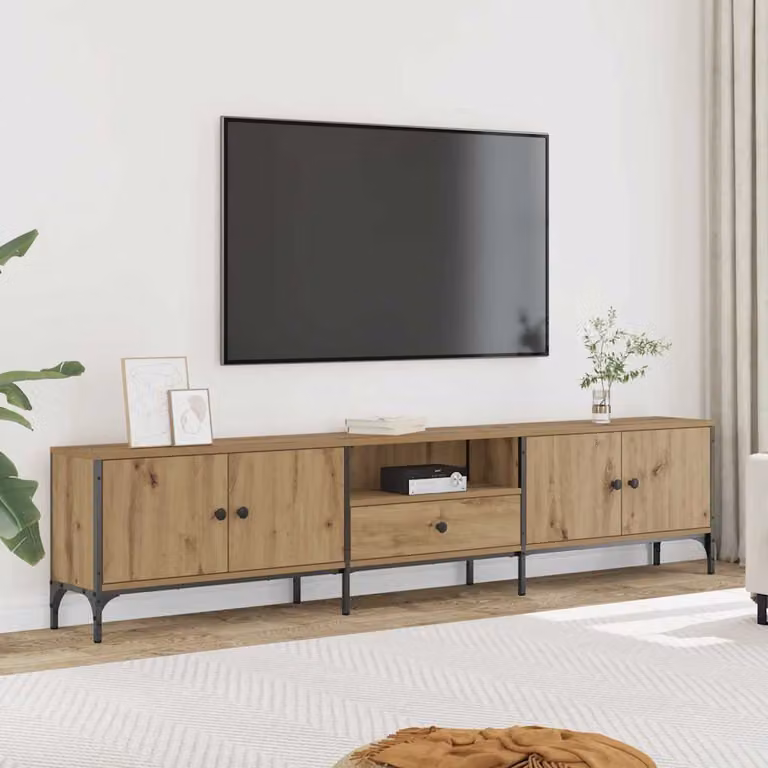 Mobile TV vidaXL in stile industriale con cassetto, colore marrone, L: 200 cm, P: 25 cm, H: 44 cm