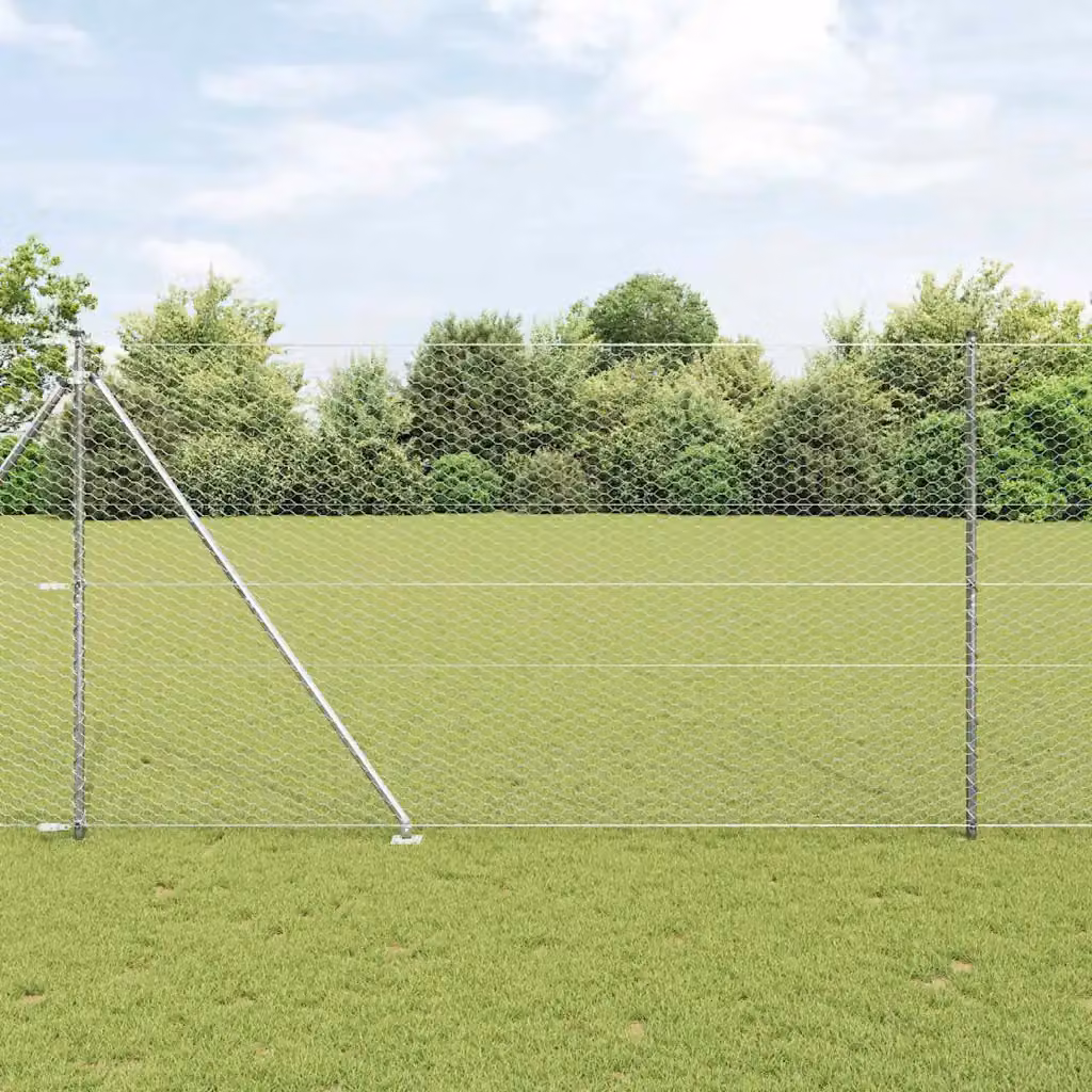 Recinzione esagonale con pali vidaXL in acciaio zincato argento, L: 10 m, H: 1,5 m