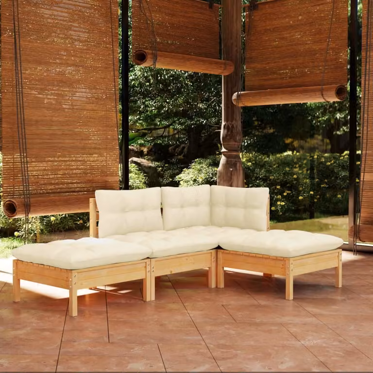 Maison Exclusive - Set Divani da Giardino 4 pz con Cuscini Crema Massello di Pino