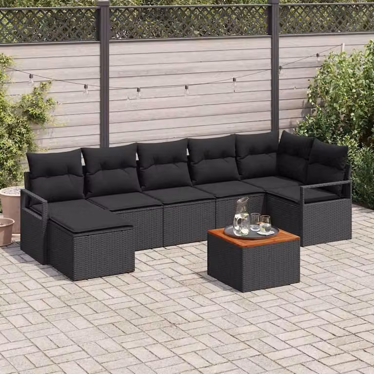 Maison Exclusive - Set Divano da Giardino con cuscino 8 pcs Nero Poly Rattan