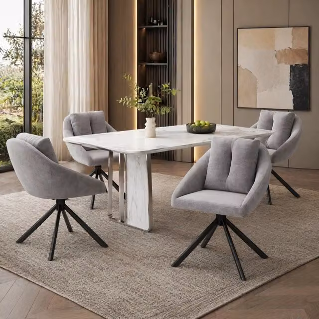 Set di 4 sedie da pranzo girevoli in velluto grigio 59 x 65 x 79 cm