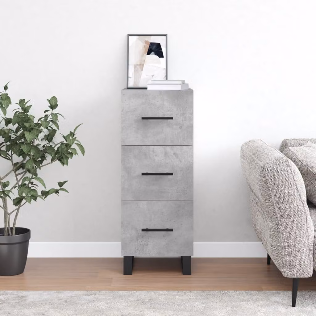 Credenza moderna vidaXL in legno multistrato e metallo, colore grigio cemento, L/P/H: 34,5 x 34 x 90 cm