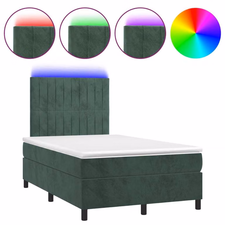 Letto a Molle con Materasso e LED Verde Scuro 120x190cm Velluto