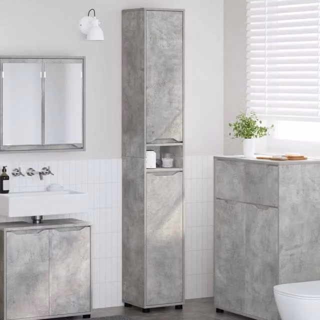 Mobile da bagno moderno vidaXL grigio cemento con ante a battente e ripiani interni L: 30,5 cm, P: 30 cm, H: 195 cm