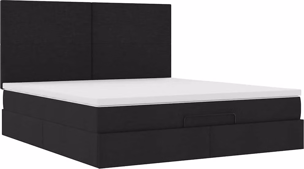 Struttura Letto Pouf con Materasso Nero 160x200 cm in Tessuto