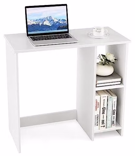Scrivania per computer, dimensioni 80x40x74 cm, bianca, con 2 ripiani, compatta
