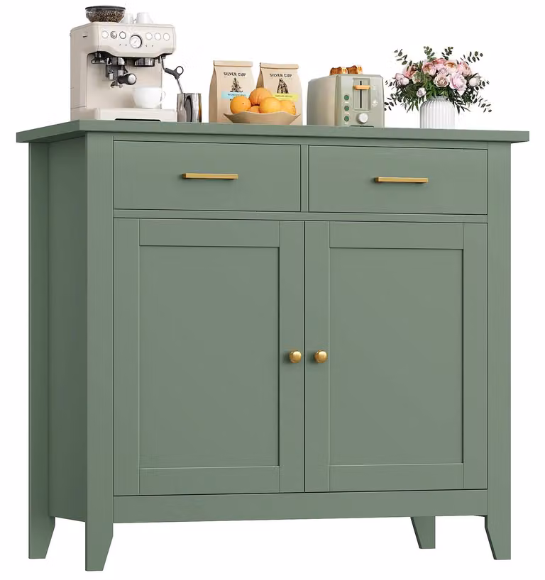 Credenza da cucina - Credenza con piano di lavoro - 2 cassetti e 2 ante - Legno - 91x40x82,3 cm - Verde per cucina, soggiorno e ingresso