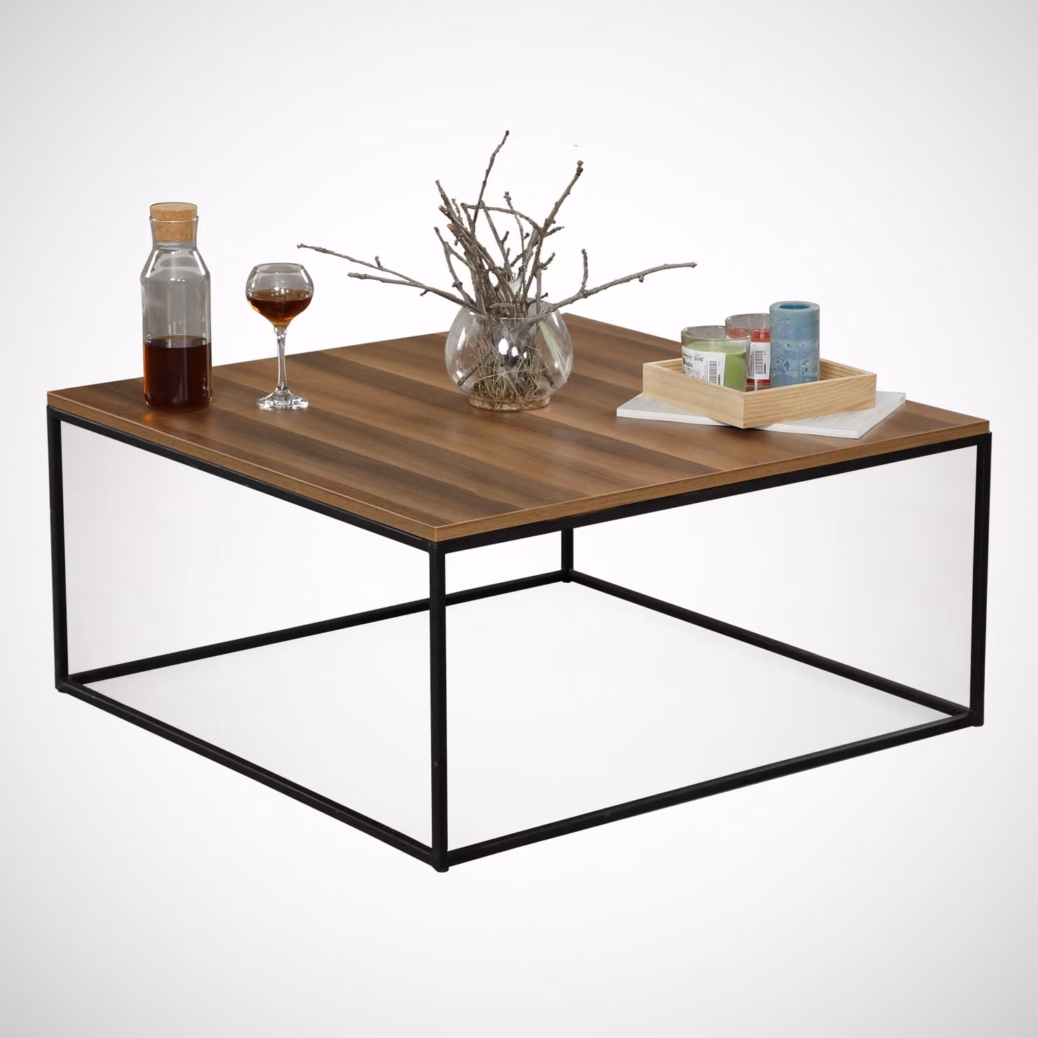Skye Decor, Poly - Walnut, tavolino, noce, 100% pannelli truciolari rivestiti in melamina, 75 x 75 x 43 cm
