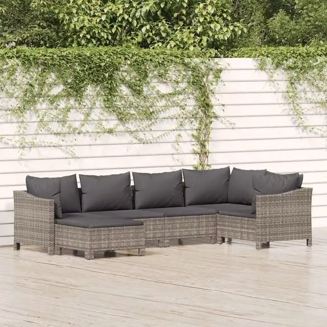 Set Divani da Giardino 6 pz con Cuscini in Polyrattan Grigio 3187291