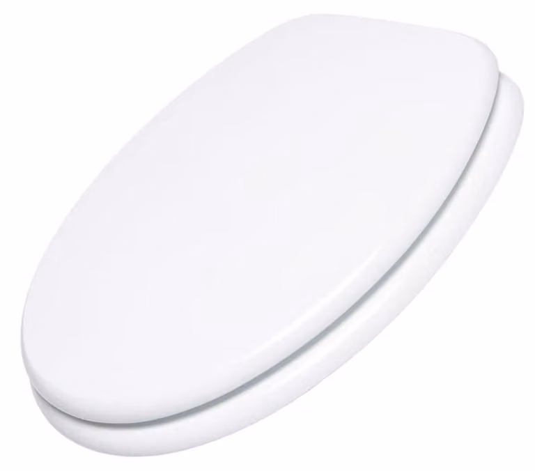 Schläfer - Copriwater Universale bianco in Legno Mdf 43x37, Tavoletta Wc Weser 4638101 con Cerniere Regolabili in metallo, Forma Ovale, Seduta Comoda