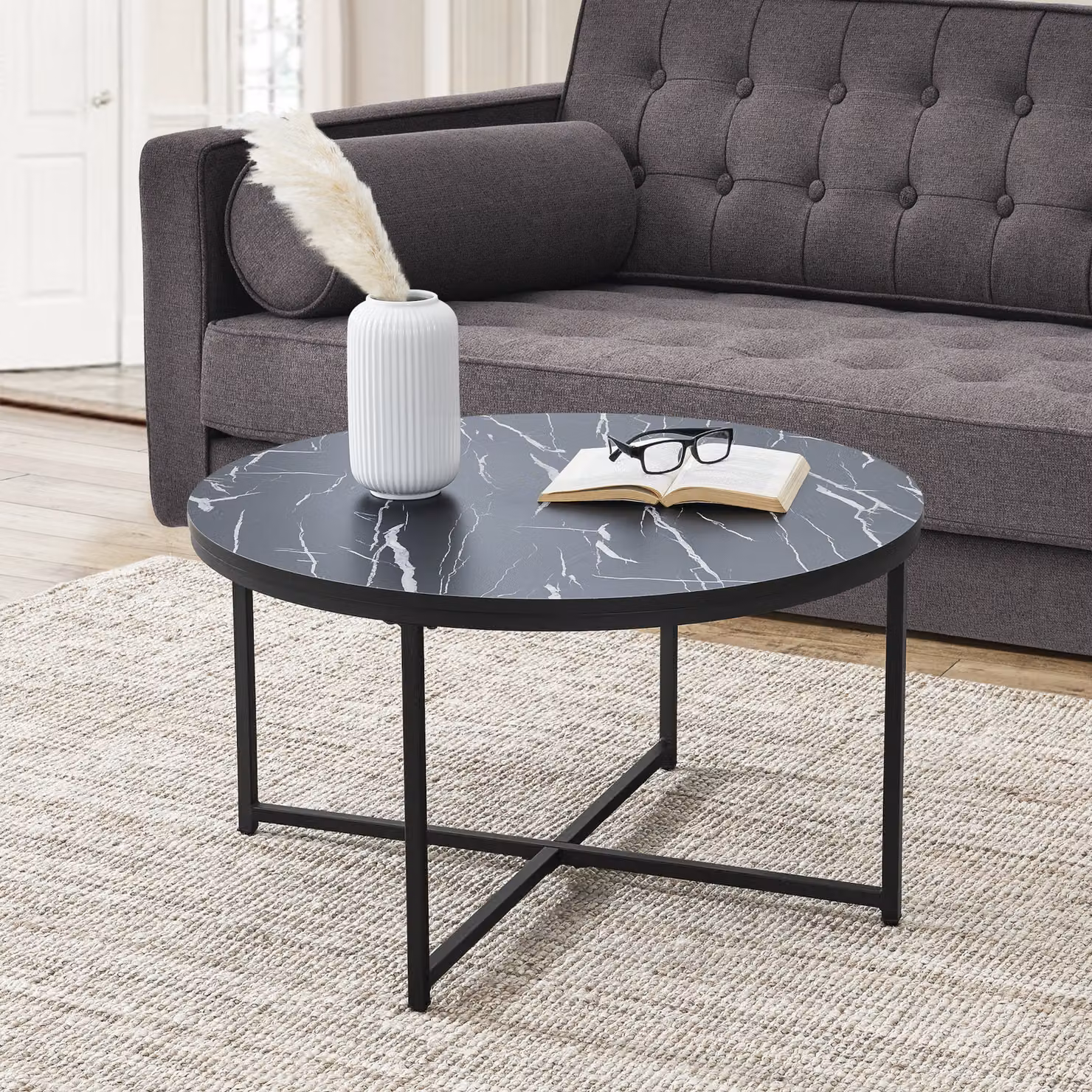 Tavolino Uppvidinge tavolino 45x80cm tavolo da salotto rotondo marmo / nero