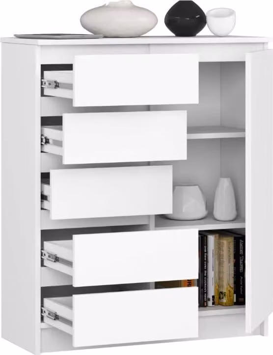 BDW - Cassettiera 5 cassetti, soggiorno, corridoio 80x97x35, bianco