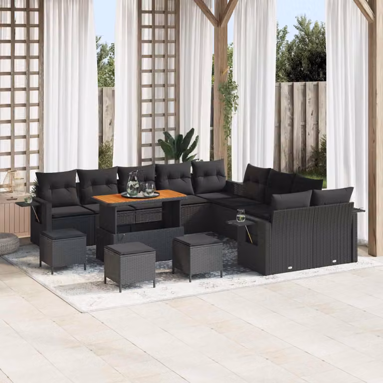 Maison Exclusive - Set da giardino composto da 14 pezzi, divano in rattan sintetico nero