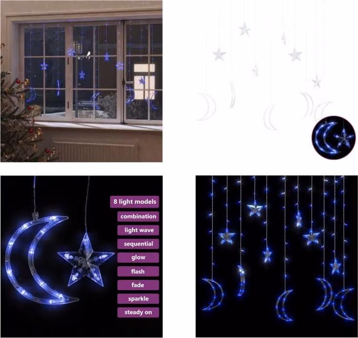 vidaXL Luci di fata stella e luna telecomando 138 LED blu - Luci di fata - Luci di fata - Starlight - Starlights