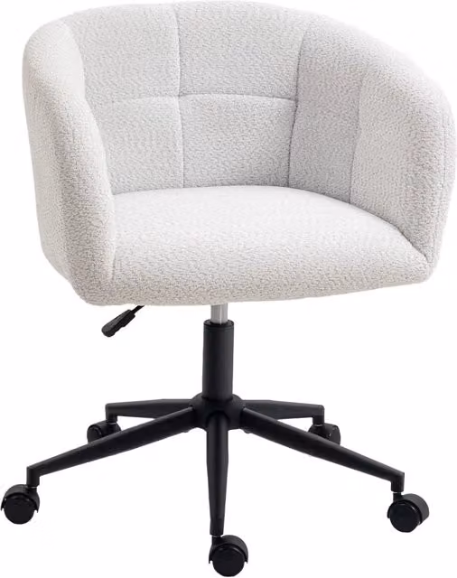 Sedia da ufficio girevole Minimal in tessuto boucle beige e nero con base in metallo e ruote