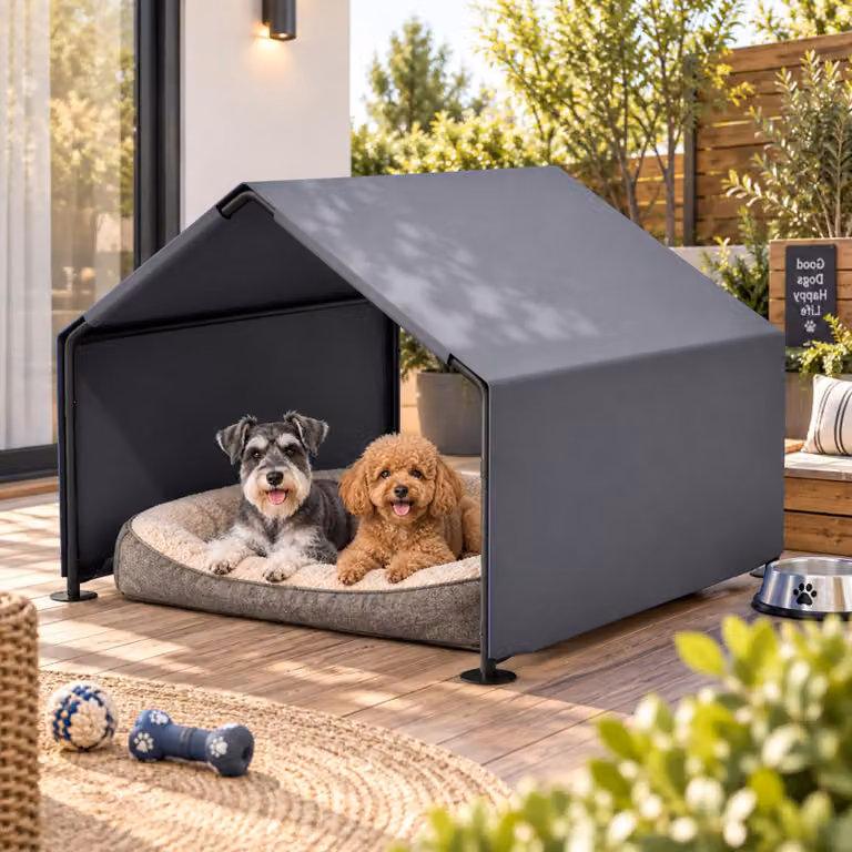 Cuccia per cani, dimensioni 118,4 x 121,4 x 91,4 cm, robusta, realizzata in tessuto Oxford impermeabile, con struttura in acciaio, adatta per tutto l'anno