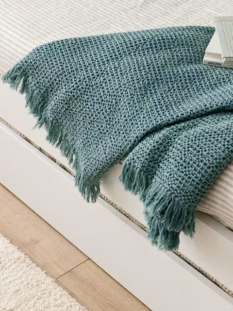 Plaid a quadri in cotone Kenay Home colore turchese
