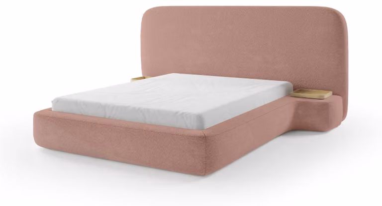 Letto imbottito Genz, colore beige rosato, dimensioni 140 x 200 cm