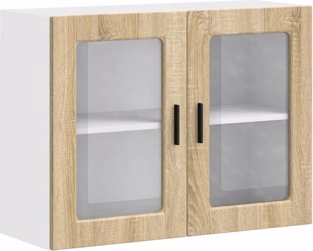Pensile da cucina moderno Design In con ante in vetro, colore rovere sonoma marrone, L: 80 cm, H: 60 cm, P: 31 cm