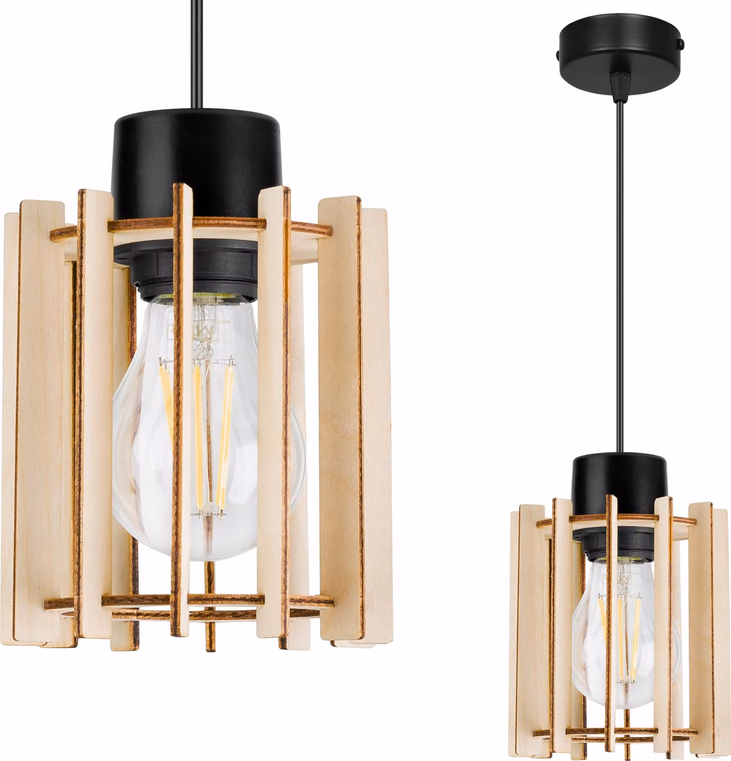 Moderna Lampada A Sospensione A Led In Legno