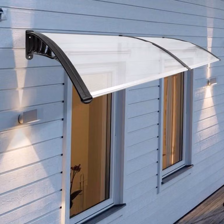 Tenda da esterno 90x200 cm - Policarbonato trasparente - Montaggio a parete - Resistente agli agenti atmosferici, ideale per porte e finestre