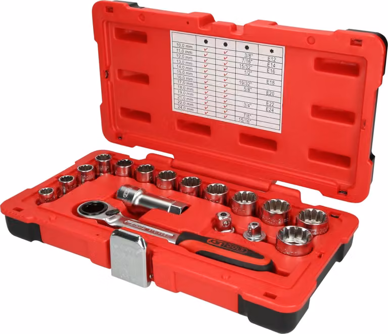 KS TOOLS 3/8"+1/2" TRIPLEplus Set di chiavi a bussola passante da 17 pezzi - 916.4050