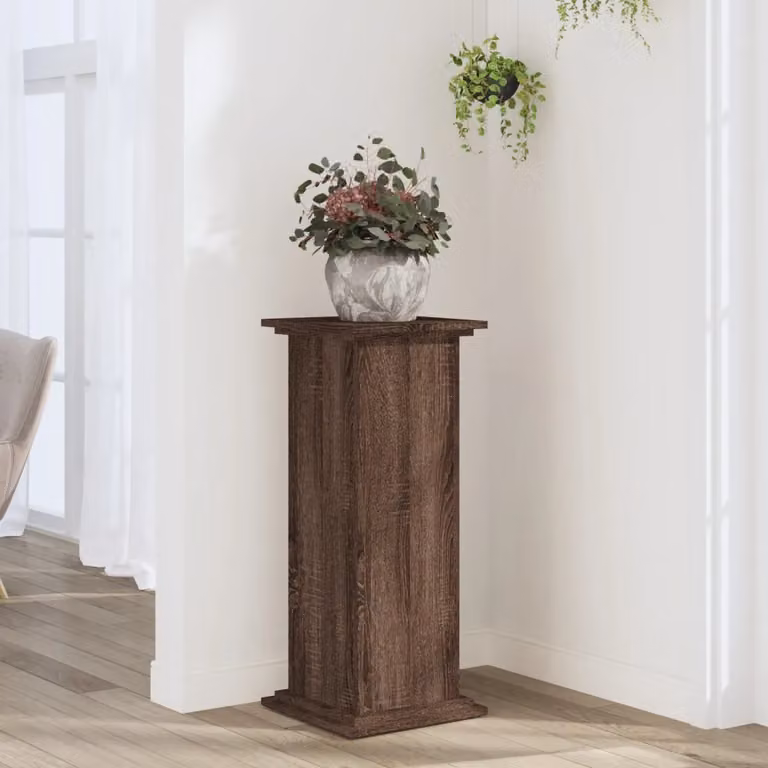 vidaXL Supporto per piante moderno in legno MDF, colore Rovere Marrone, L/P/H: 33 x 33 x 80 cm