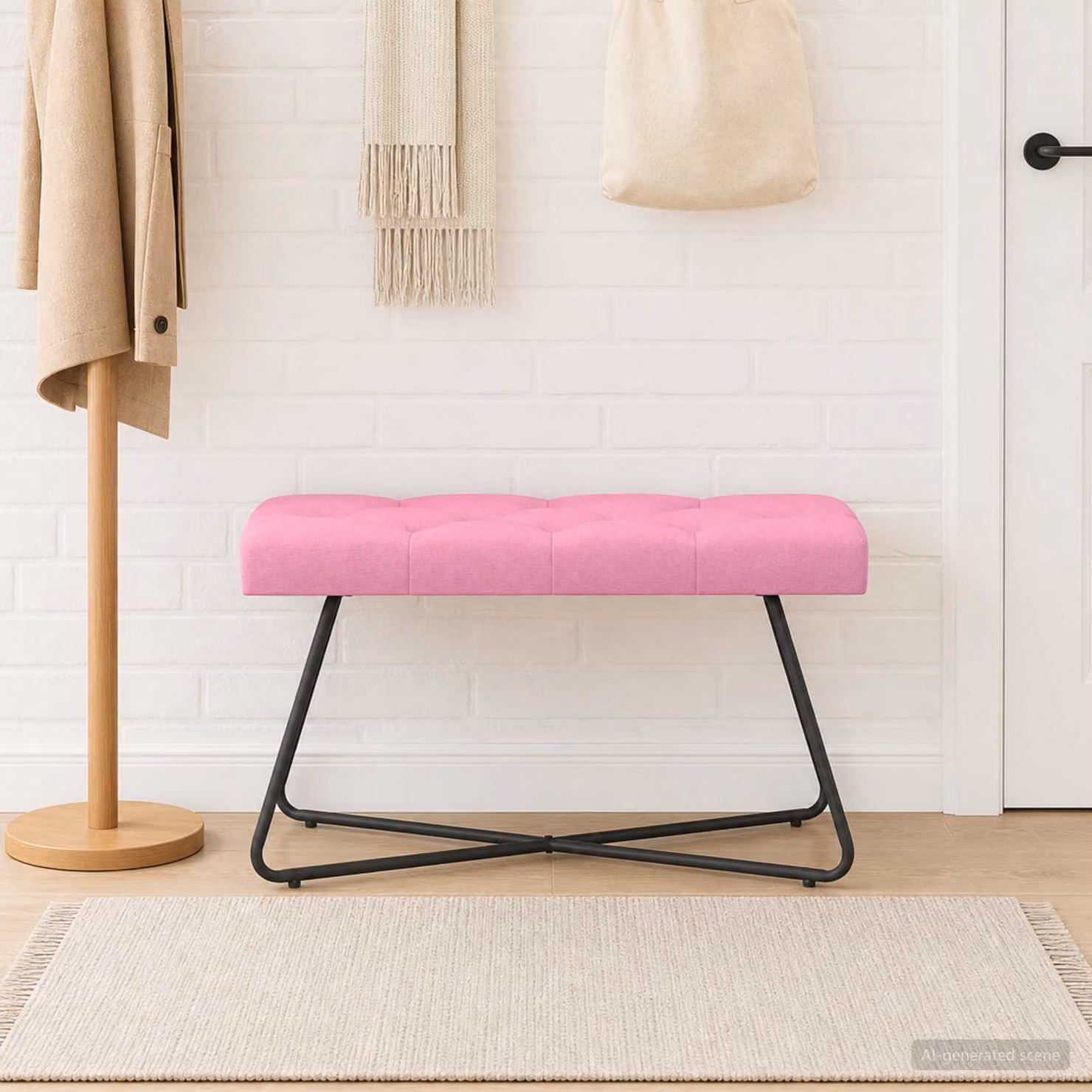 Panchina imbottita con bottoni vidaXL in tessuto rosa L: 80 cm, P: 40 cm, H: 46 cm