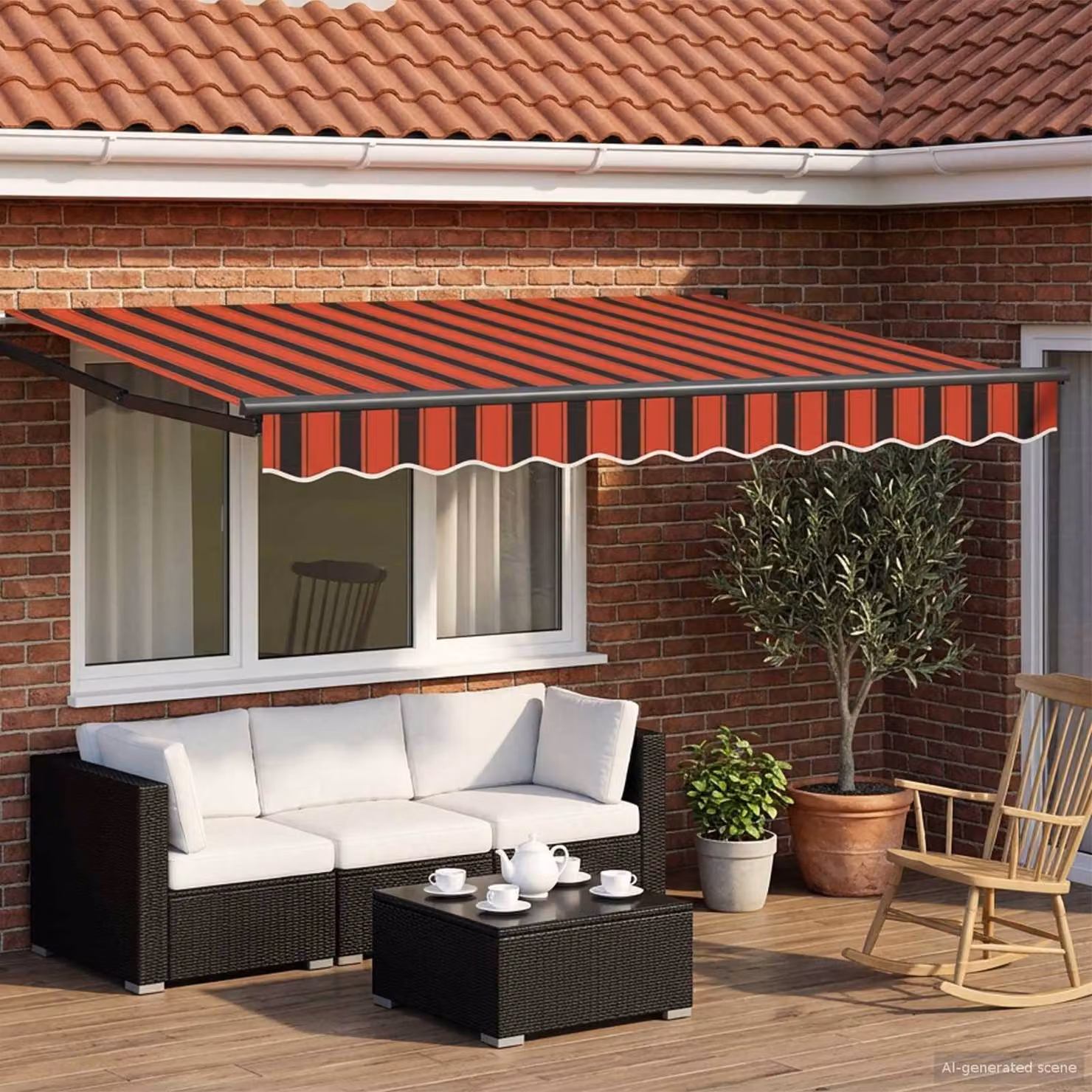 Tenda retrattile manuale con LED vidaXL in poliestere e acciaio, L: 350 cm, P: 250 cm