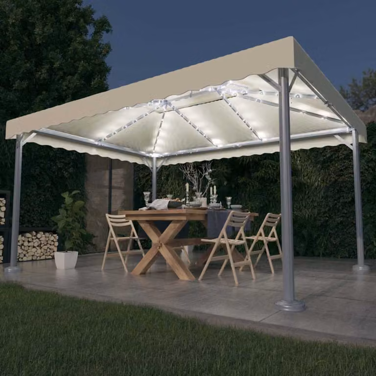 vidaXL Gazebo in Alluminio e Acciaio con Luci LED Beige L: 400 cm, P: 300 cm, H: 270 cm
