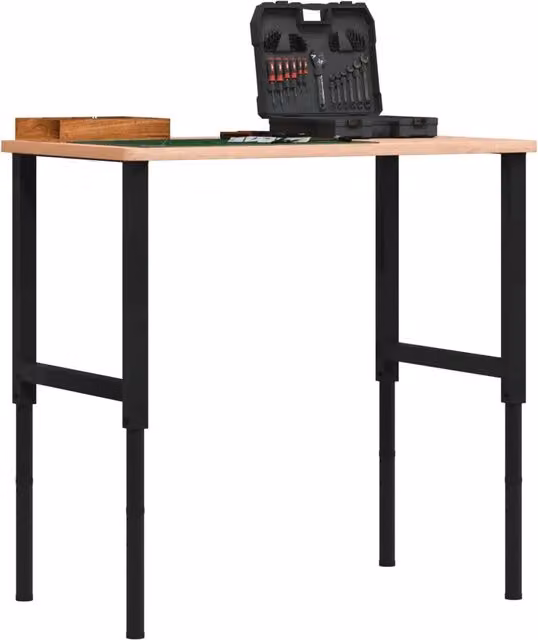 Banco da Lavoro Regolabile in Legno e Metallo Nero vidaXL L/P/H: 100 x 60 x 71,5-98 cm