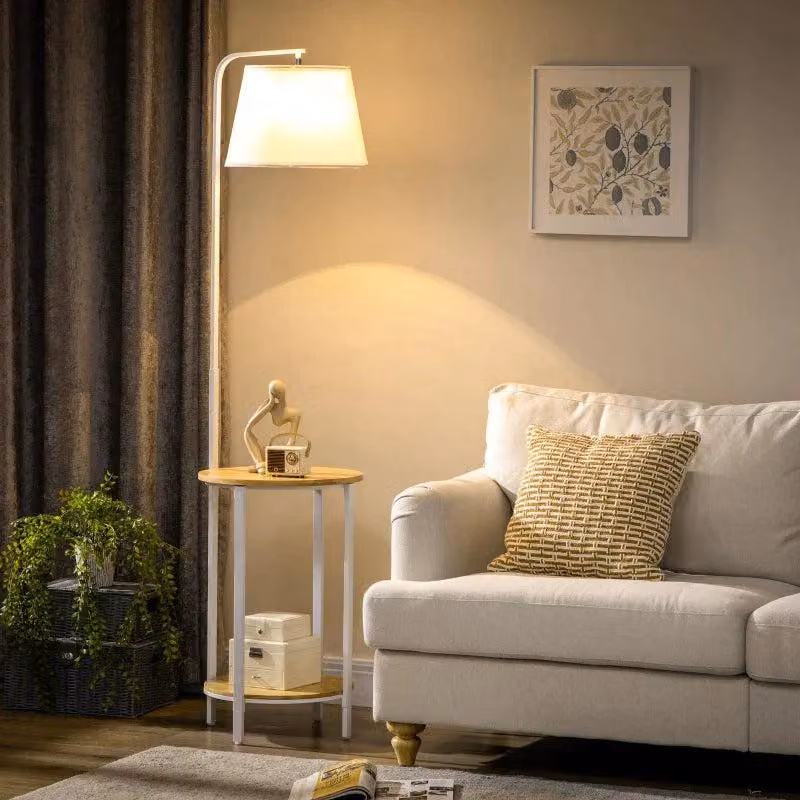 Lampada da terra con ripiani - Bambù | Colore: Naturale + Bianco | Dimensioni: 39,5 x 43 x 162 cm