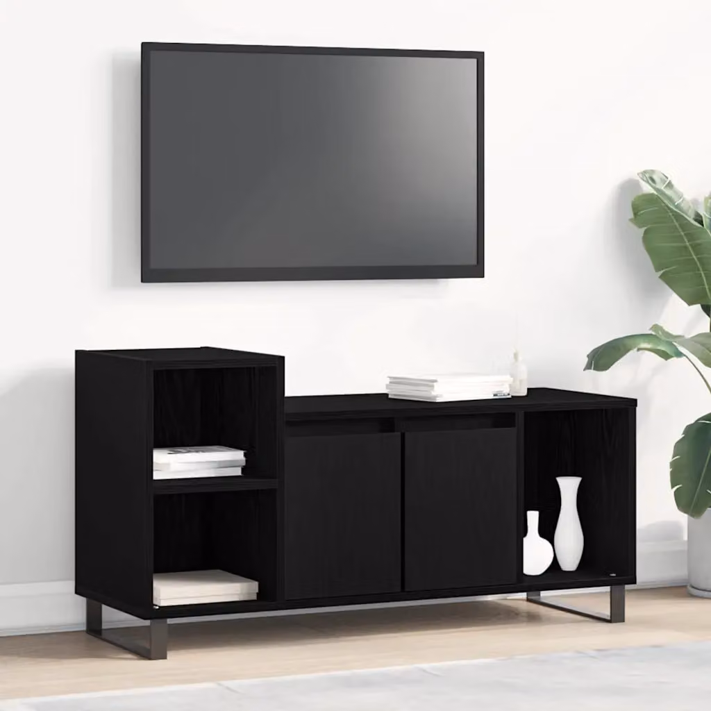 Set mobile TV moderno vidaXL in legno ingegnerizzato rovere e nero, L 100 x P 35 x H 55 cm