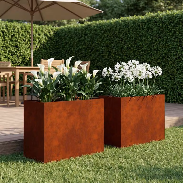 Set di 2 vasi da giardino vidaXL in acciaio color marrone, L: 60 cm, P: 30 cm, H: 50 cm