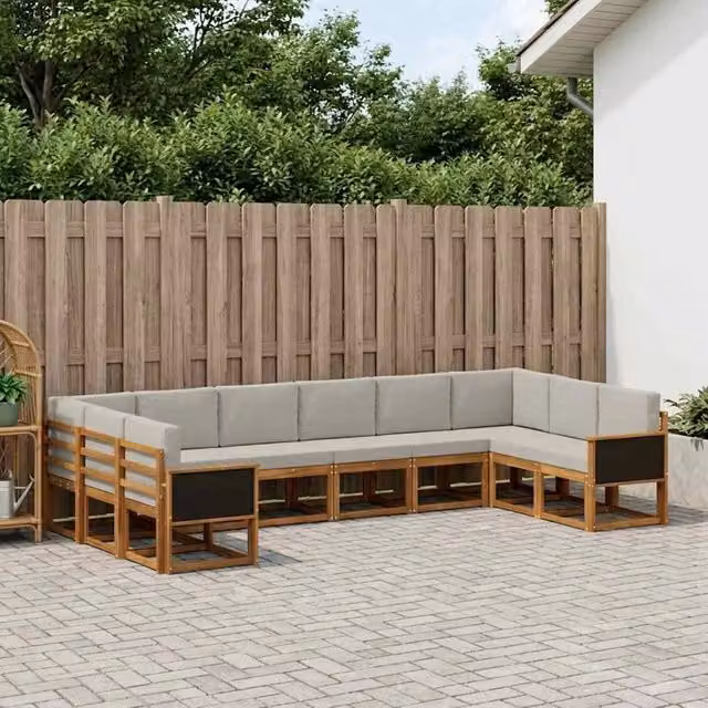 Set di divani da esterno 10 pz Naturale e Grigio Chiaro 3385562