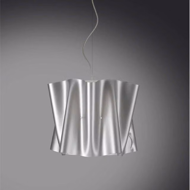 Lampadario a sospensione cinque luci luci FOLIO paralume in Polilux Argento diametro 60x h32 cm