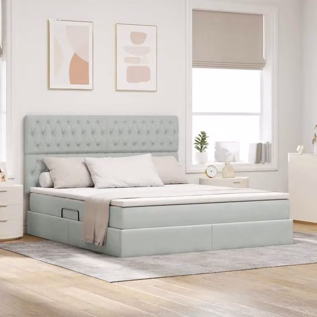 Letto con contenitore e materasso Grigio chiaro 160 x 200 cm 3372099