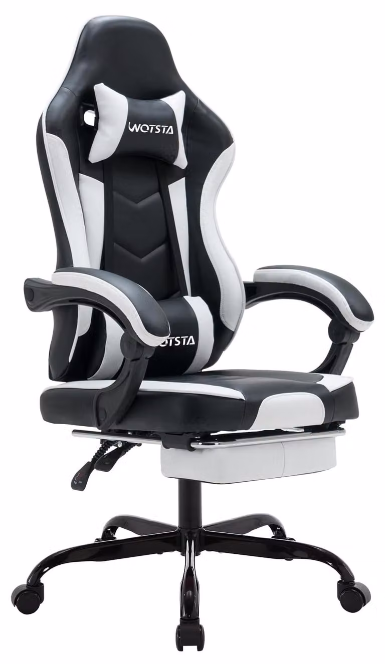 Sedia da gaming - Sedia da ufficio ergonomica - Poggiatesta regolabile - Supporto lombare - Poggiapiedi - Portata 120 kg - Pelle finta