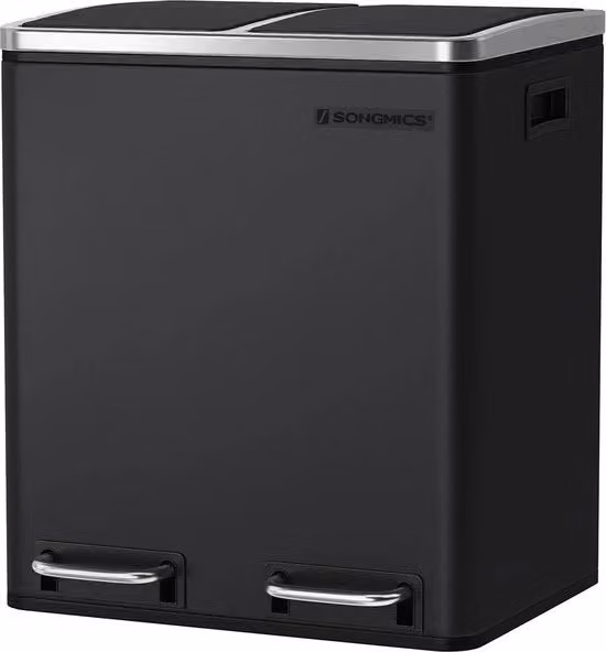 Pulitore di pavimento a due vasche 2x15L - Separatore rifiuti - Acciaio inox - Separazione a due vasche - Nero - 41 x 47 x 36 cm