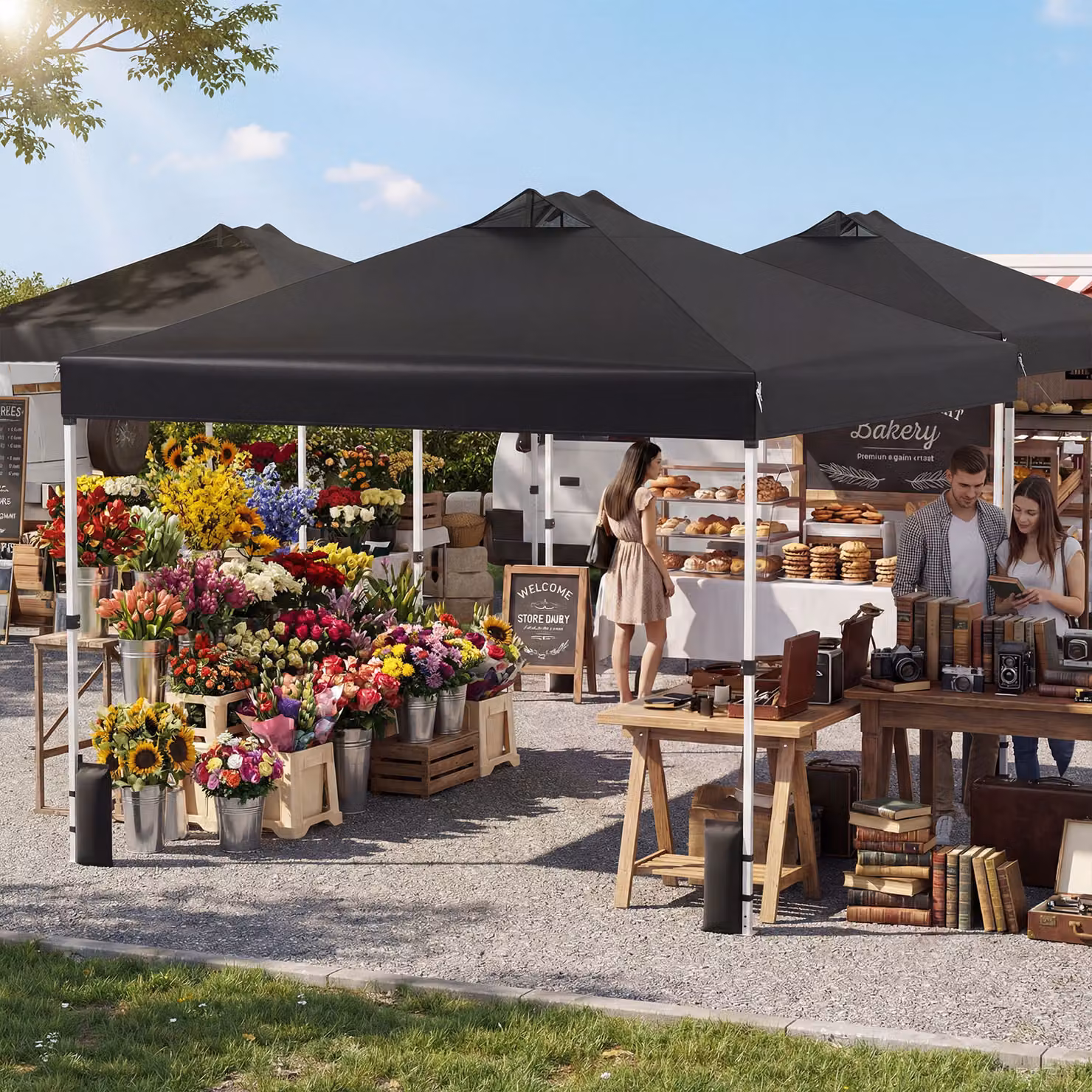 Gazebo Costway con installazione istantanea e tettuccio argento, tenda portatile per campeggio ed eventi, colore nero, 3x3 m