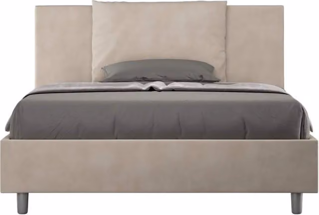 Letto queen size Antea con rete imbottita in microfibra colore sabbia L: 150 cm, P: 210 cm