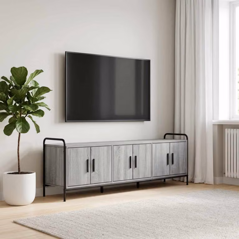 Mobile TV vidaXL in legno ingegnerizzato e metallo, colore grigio Sonoma, L 146 x P 33 x H 50 cm