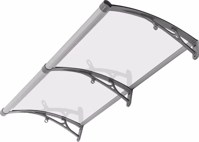 Tenda per porta d'ingresso - Tettoia per porta 120x60 cm - Pannello trasparente in policarbonato - Supporto in alluminio curvo - Protezione dagli agenti atmosferici e dalla pioggia - Capacità di carico 200 kg - Grigio chiaro